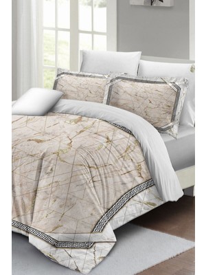 Çift Kişilik Lastikli Çarşaflı Pamuk Saten Pink Marble Nevresim Takımı