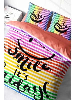 Çift Kişilik Sık Dokuma Pamuk Saten 3D Özel Tasarım Friday Smile Nevresim Takımı