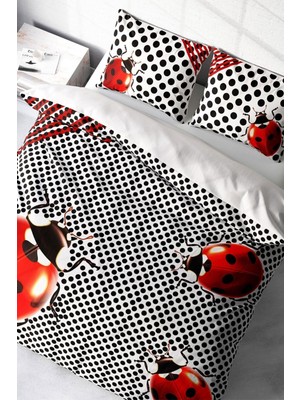 Doğal Pamuk Çift Kişilik 3D Digital Ladybug Naturel Nevresim Takımı