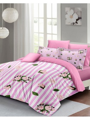 Çift Kişilik Özel Dokuma Pamuk Saten Naturel Roses Nevresim Takımı