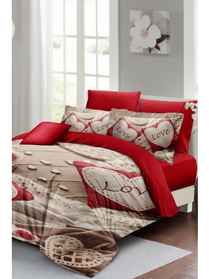 Çift Kişilik Lastikli Çarşaflı Sevgililer Günü % 100 Pamuk Saten Memory Love Nevresim Takımı