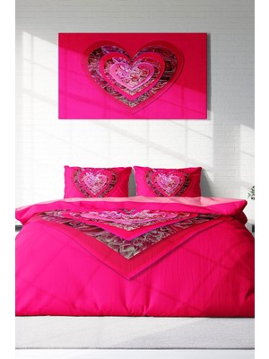 Çift Kişilik Lastikli Çarşaflı Pamuk Saten Pink Valentine Nevresim Takımı