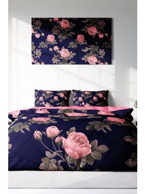 Çift Kişilik Lastikli Çarşaflı Pamuk Saten Noble Pink Roses Nevresim Takımı