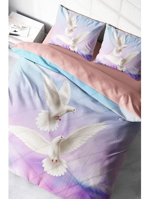 Çift Kişilik Sık Dokuma Pamuk Saten 3D Özel Tasarım Pigeon Nevresim Takımı