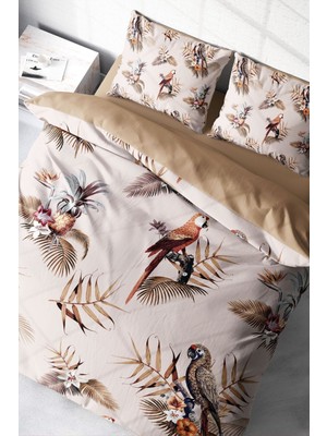 Lastikli Çarşaflı Pamuk Saten Çift Kişilik Parrot Land Nevresim Takımı