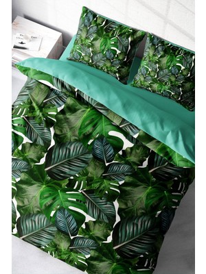 Çift Kişilik Sık Dokuma Pamuk Saten 3D Özel Tasarım Green Forest Nevresim Takımı
