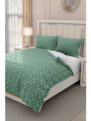 Çift Kişilik Lastikli Çarşaflı Pamuk Saten Green Pattern Nevresim Takımı