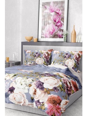 Pamuk Saten Çarşaf Deluxe Çift Kişilik 3D Rose Nevresim Takımı