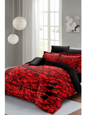 Çift Kişilik Sık Dokuma Pamuk Saten 3D Özel Tasarım Rose Feather Nevresim Takımı