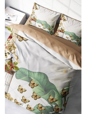 Doğal Pamuk Çift Kişilik 3D Digital Butterflys Nevresim Takımı