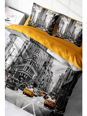 Doğal Pamuk Çift Kişilik 3D Digital Taxi Nevresim Takımı
