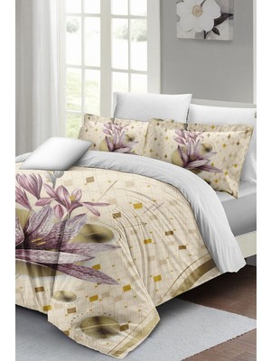 Çift Kişilik Lastikli Çarşaflı Pamuk Saten Lily Nevresim Takımı