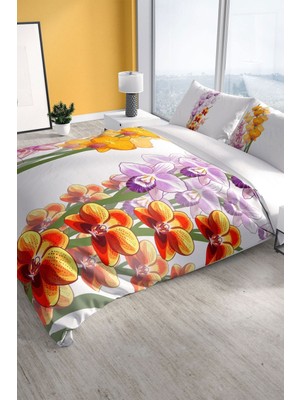 Orchid 3D Pamuk Saten Çift Kişilik Nevresim Seti Nevresim Takımı