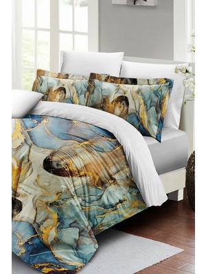 Doğal Pamuk Çift Kişilik 3D Digital Marble Shiny Nevresim Takımı