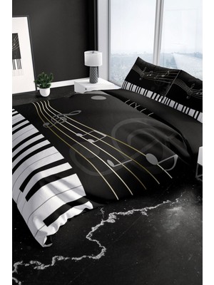 Piano 3D Pamuk Saten Çift Kişilik Nevresim Seti Nevresim Takımı