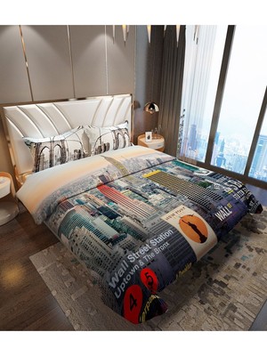 Doğal Pamuk Çift Kişilik 3D Digital New York Nevresim Takımı