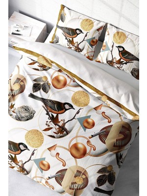 Çift Kişilik Sık Dokuma Pamuk Saten 3D Özel Tasarım Bird Circle Nevresim Takımı
