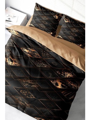 Doğal Pamuk Çift Kişilik 3D Digital Brown Suite Nevresim Takımı