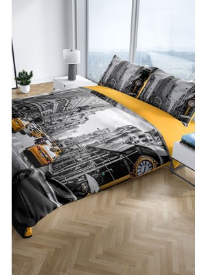 Taxi 3D Pamuk Saten Çift Kişilik Nevresim Seti Nevresim Takımı