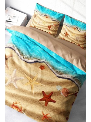 Doğal Pamuk Çift Kişilik 3D Digital Beach Stars Nevresim Takımı