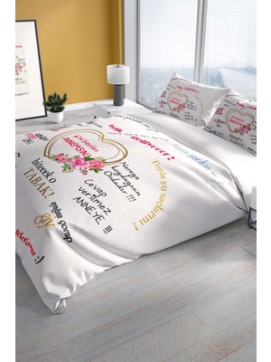 Anneler Günü 3D Pamuk Saten Çift Kişilik Nevresim Seti Nevresim Takımı