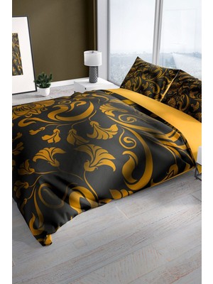 Gold Leaves 3D Pamuk Saten Çift Kişilik Nevresim Seti Nevresim Takımı