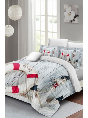 Çift Kişilik Sık Dokuma Pamuk Saten 3D Özel Tasarım Sea Anchor Nevresim Takımı