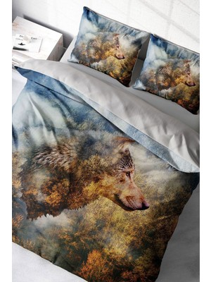 Çift Kişilik Sık Dokuma Pamuk Saten 3D Özel Tasarım Wolfface Nevresim Takımı