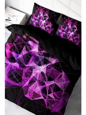 Çift Kişilik Sık Dokuma Pamuk Saten 3D Özel Tasarım Purple Diamonds Nevresim Takımı