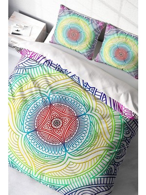 Çift Kişilik Sık Dokuma Pamuk Saten 3D Özel Tasarım Rainbow Modern Nevresim Takımı