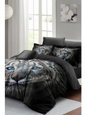 Leopar Lastikli Çarşaflı Pamuk Saten Çift Kişilik Blue Leopard Nevresim Takımı