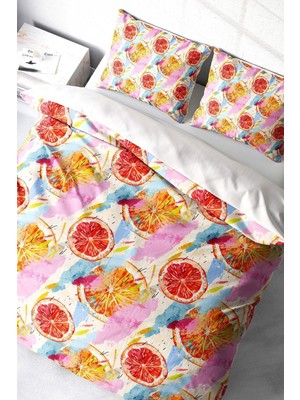 Çift Kişilik Sık Dokuma Pamuk Saten 3D Özel Tasarım Orange Fruit Nevresim Takımı