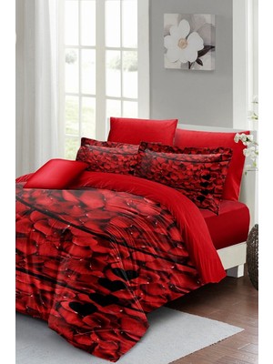 Çift Kişilik Lastikli Çarşaflı Sevgililer Günü % 100 Pamuk Saten Rose Feather Nevresim Takımı
