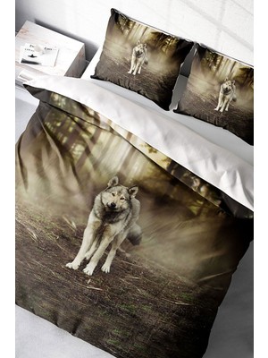 Doğal Pamuk Çift Kişilik 3D Digital Fluwolf Nevresim Takımı