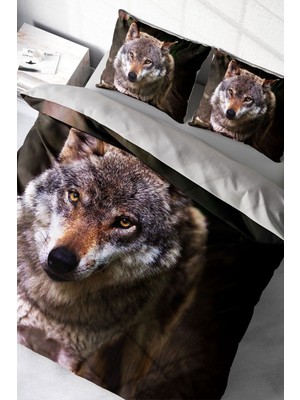 Doğal Pamuk Çift Kişilik 3D Digital Wolfeyes Nevresim Takımı