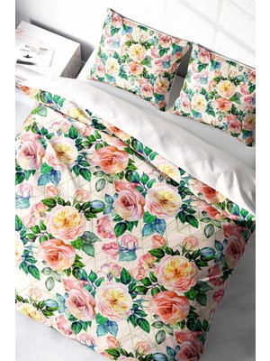 Doğal Pamuk Çift Kişilik 3D Digital Flower Spring Nevresim Takımı