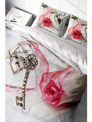 Çift Kişilik Sık Dokuma Pamuk Saten 3D Özel Tasarım Sevgililer Günü Nevresim Takımı