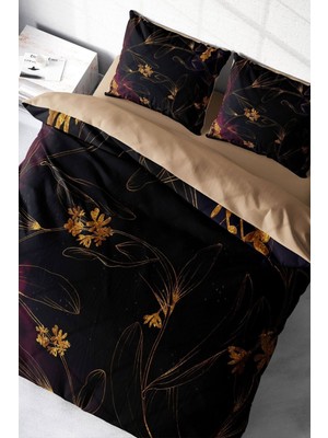 Doğal Pamuk Çift Kişilik 3D Digitalsiyah Çiçek Nevresim Takımı