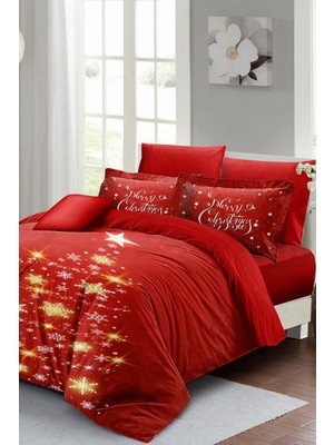 Yılbaşı Süsü Star Tree Noel Pamuk Saten 3D Çift Kişilik Nevresim Takımı