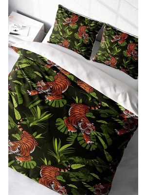 Çift Kişilik Sık Dokuma Pamuk Saten 3D Özel Tasarım Tigers Naturel Nevresim Takımı