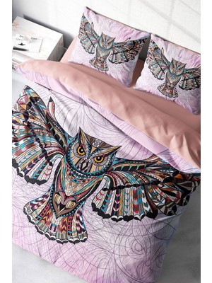 Çift Kişilik Sık Dokuma Pamuk Saten 3D Özel Tasarım Mr. Owl Naturel Nevresim Takımı