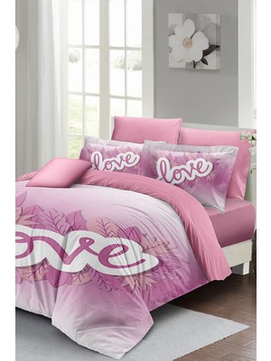 Çift Kişilik Sık Dokuma Pamuk Saten Özel Tasarım Sevgililer Günü Pınk Nevresim Takımı