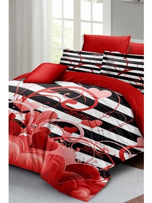 Çift Kişilik Lastikli Çarşaflı Sevgililer Günü % 100 Pamuk Saten Fantastic Love Nevresim Takımı