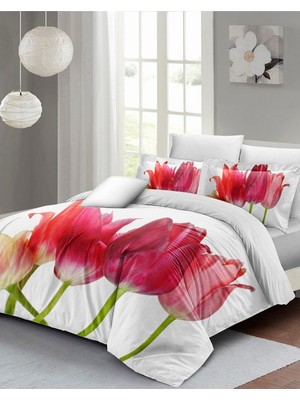 Çift Kişilik Sık Dokuma Pamuk Saten 3D Özel Tasarım Tulip Nevresim Takımı