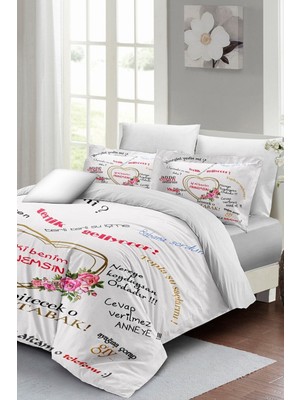 Anneler Günü Çift Kişilik Özel Dokuma Pamuk Saten Iyi Ki Benim Annemsin Nevresim Takımı