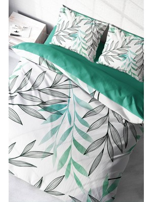 Doğal Pamuk Çift Kişilik 3D Digital Turkuaz Tüy Nevresim Takımı