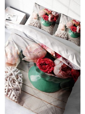 Çift Kişilik Sık Dokuma Pamuk Saten 3D Özel Tasarım Rose Love Nevresim Takımı