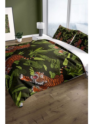 Tigers 3D Pamuk Saten Çift Kişilik Nevresim Seti Nevresim Takımı