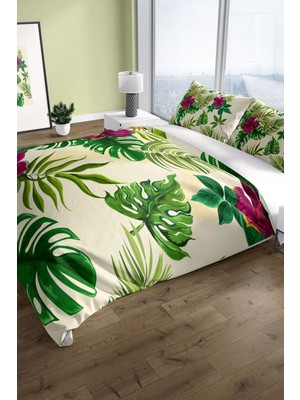 Green 3D Pamuk Saten Çift Kişilik Nevresim Seti Nevresim Takımı