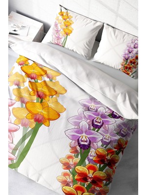Çift Kişilik Sık Dokuma Pamuk Saten 3D Özel Tasarım Orchid Naturel Nevresim Takımı